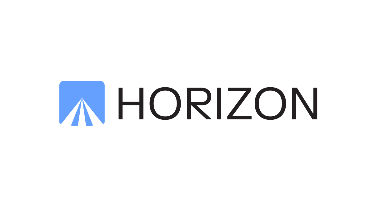 The Near Horizon logo, a blue sunrise and the wordmark for Horizon